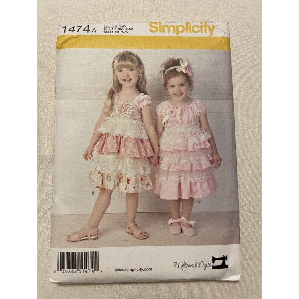 Simplicity Sewing Pattern 1474 Lacey Dresses Headband Girls 2-6X Melissa Myers